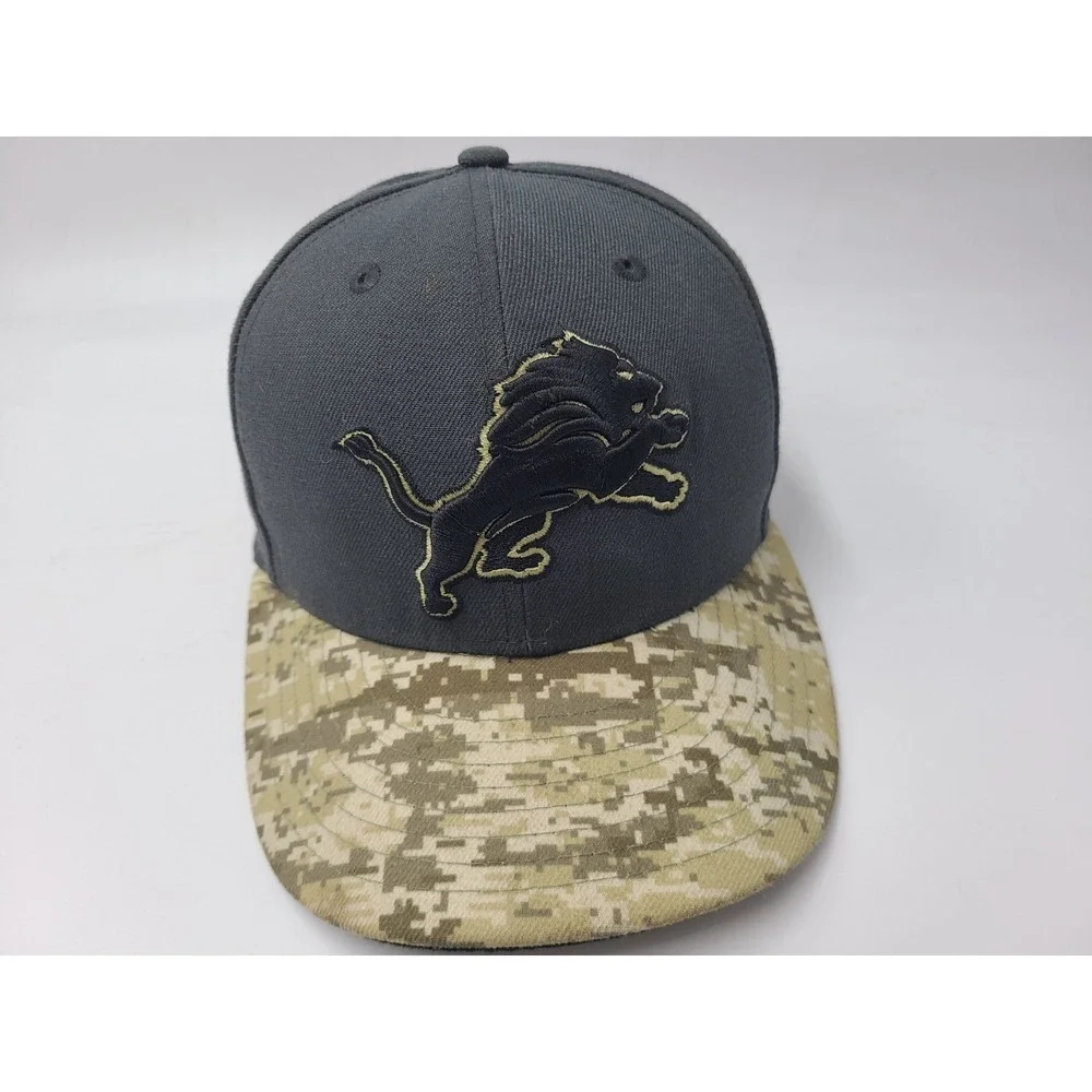 Detroit Lions Salute‎ To Service Camo New Era 59Fifty Fitted 7 Hat Cap NFL Gray